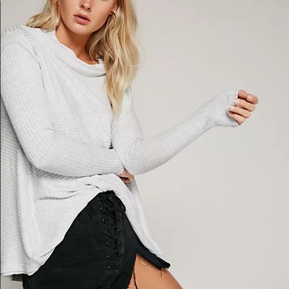 We The Free Lover Rib Thermal Sweater w Split Back Size Large
